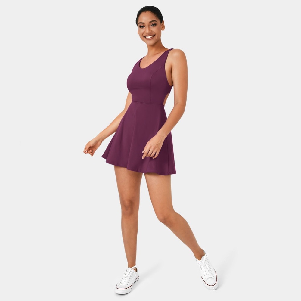 Crisscross Backless Flare 2-Piece Pocket Dance Active Dress Magenta Purp… - Picture 3 of 14
